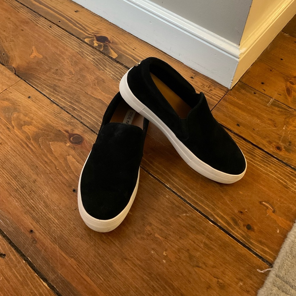Steve Madden black suede slip on sneakers